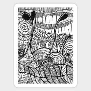 Under the sea black and white abstract drawing Sticker